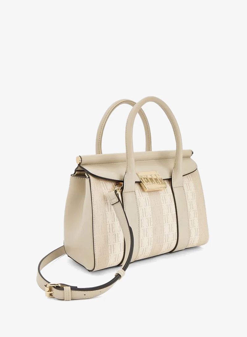 ELLE Monogram Print Tote Bag with Detachable Strap