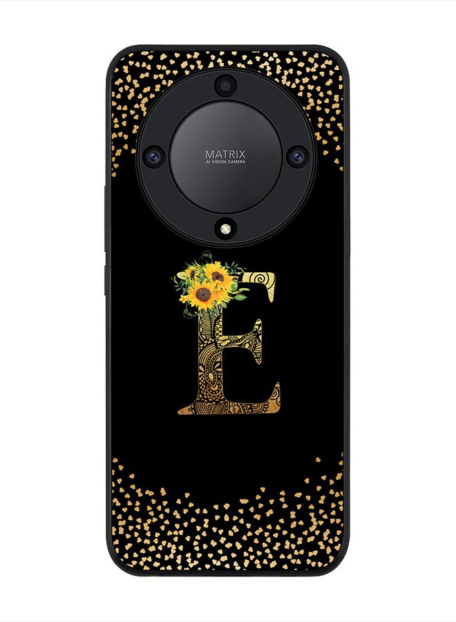 Stylizedd غطاء لهاتف Honor X9a 5G ، حافظة سوداء متينة نحيفة - حرف مخصص نمط زهري ماندالا أبجدية-E (أسود) - Image 1