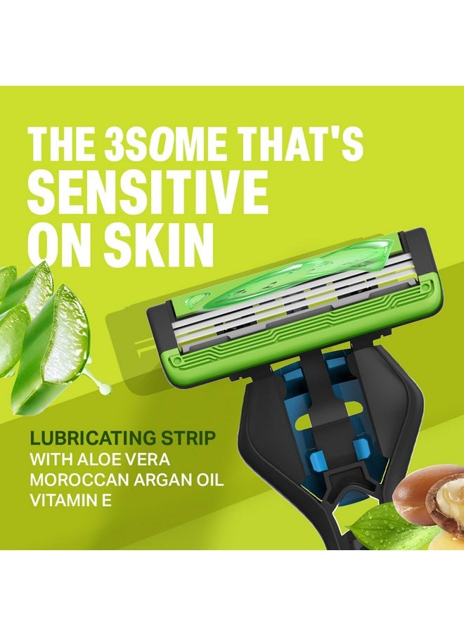 BOMBAY SHAVING COMPANY Sensi Smart 3 Value Pack (Handle + 3 Cartridges) | Shaving Razor For Men | Aloe Gel And Argan Oil Lubra Strip With Pivot Head  - Image 3