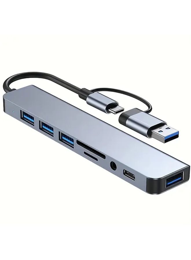 1pc 8 In 1 Multifunctional USB Hub Expander Aluminum USB C Hub With TF SD Card Reader 3 5mm Audio Output For Macbook Pro Ipad Pro HP 4 Port USB Data Transfer - Image 5