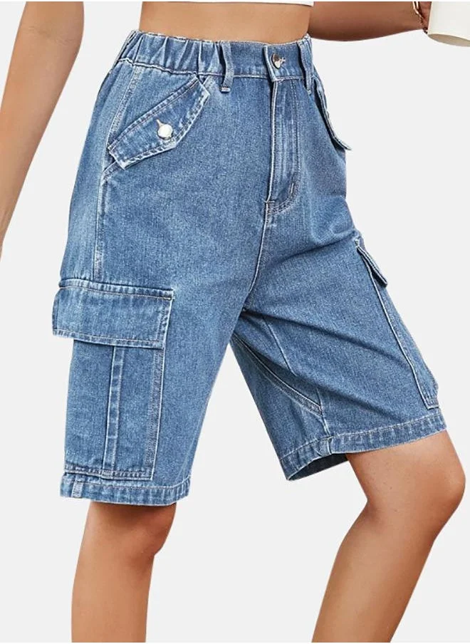 يونيكي Blue Solid Denim Shorts