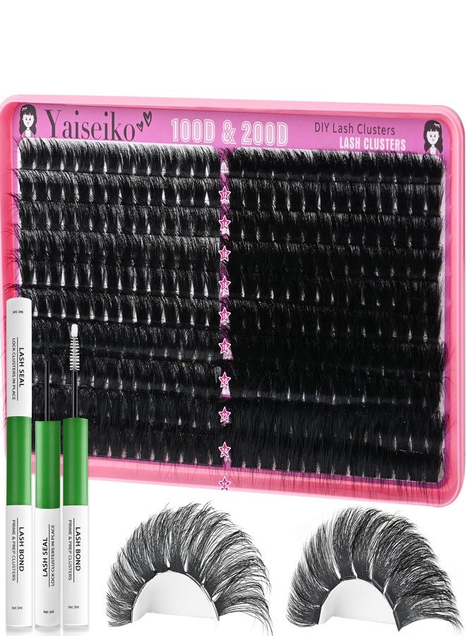 BEFACL Fluffiest Lash Clusters Kit 100D+200D Thick Volume Eyelash Clusters 12-25mm Wispy Individual Mega Lashes Cluster kit Long Eyelash Extensions Replacement for Yaiseiko(with Bond and Seal) - Image 1