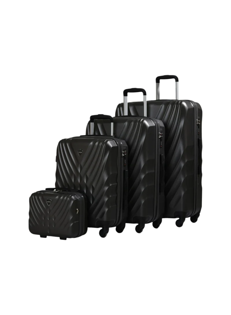 Track Hard Side ABS Luggage Set 4 Piece Travel Trolley Set | 12 Inch Mini, 20 Inch Cabin, 25 Inch Medium & 29 Inch Large Suitcases | 4 Double Spinner Wheels | Combination Lock | Expandable Hard Shell | Telescopic & Side Handle | Travel Luggage Set