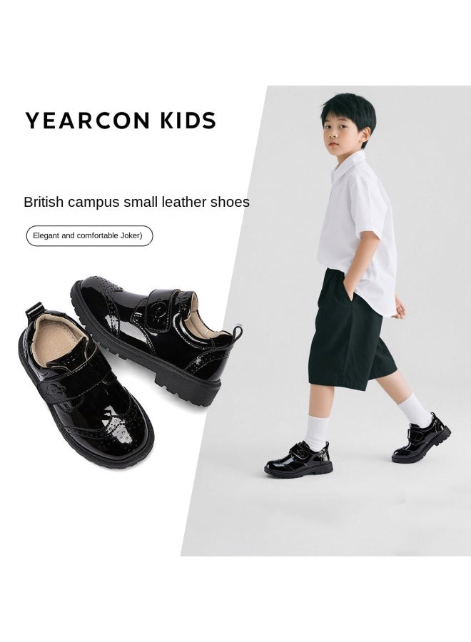 YEARCON أحذية جلدية لامعة عصرية بأسلوب الكلية للأطفال الكبار، أحذية رسمية للعودة إلى المدرسة للأولاد، أحذية أداء للطلاب - Image 2