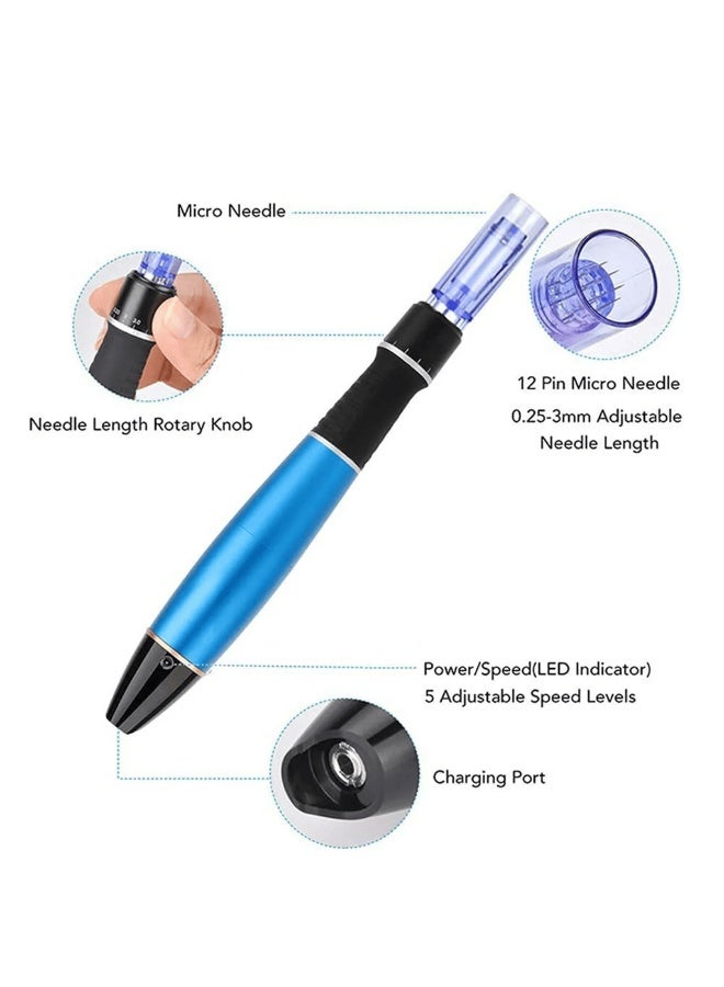 Dr pen Professional Dr. Pen Microneedling Device Kit – Adjustable 0.25–3.0mm Derma Pen with 12 Pin Cartridges, 5 Speed Levels, Electric Skin Care Tool for Acne Scars, Wrinkles & Skin Rejuvenation (UK Plug) - Image 2