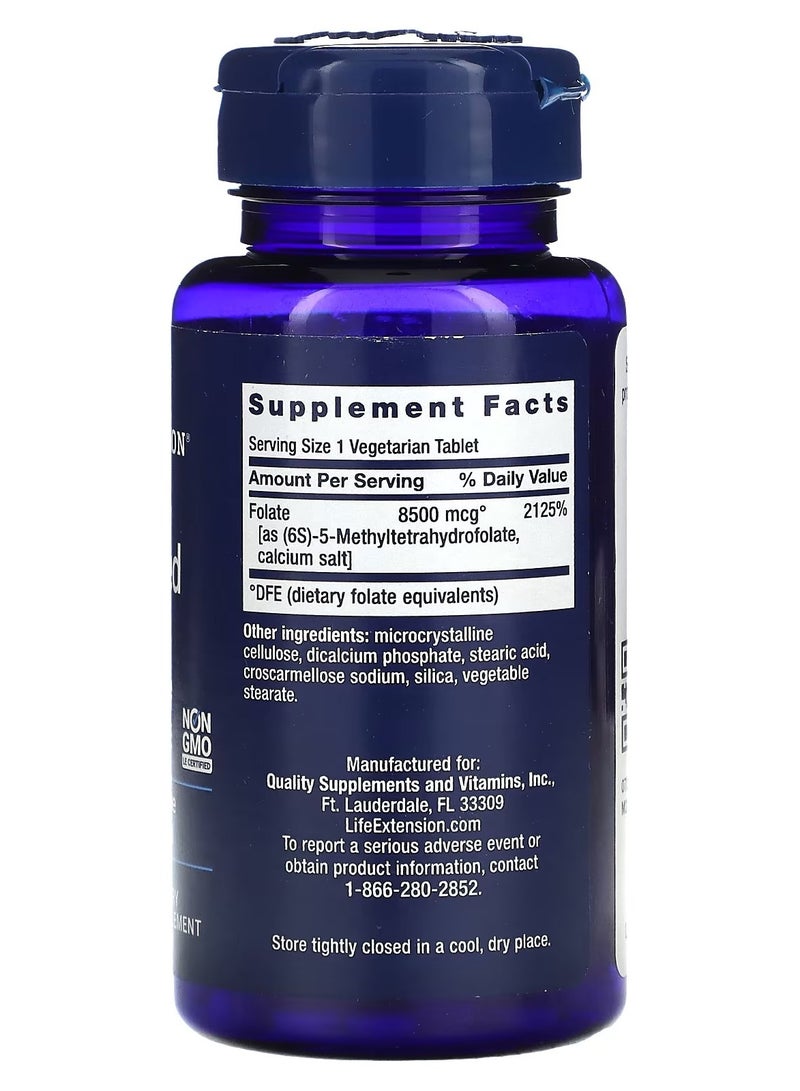 لايف إكستنشن Life Extension، حمض الفوليك عالي الفعالية، 8500 ميكروغرام من حمض الفوليك المعزز، 30 قرصًا نباتيًا - Image 2