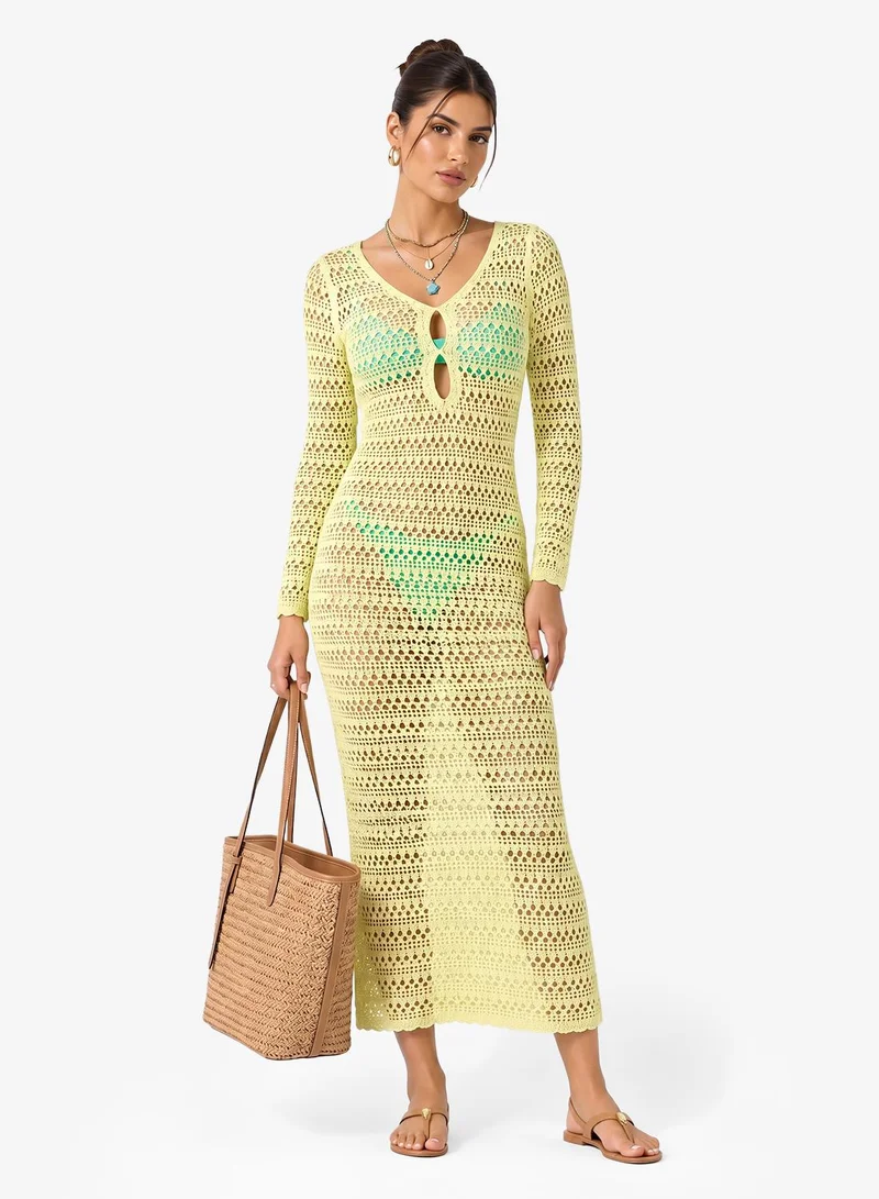 Ginger Crochet Plunge Neck Beach Dress