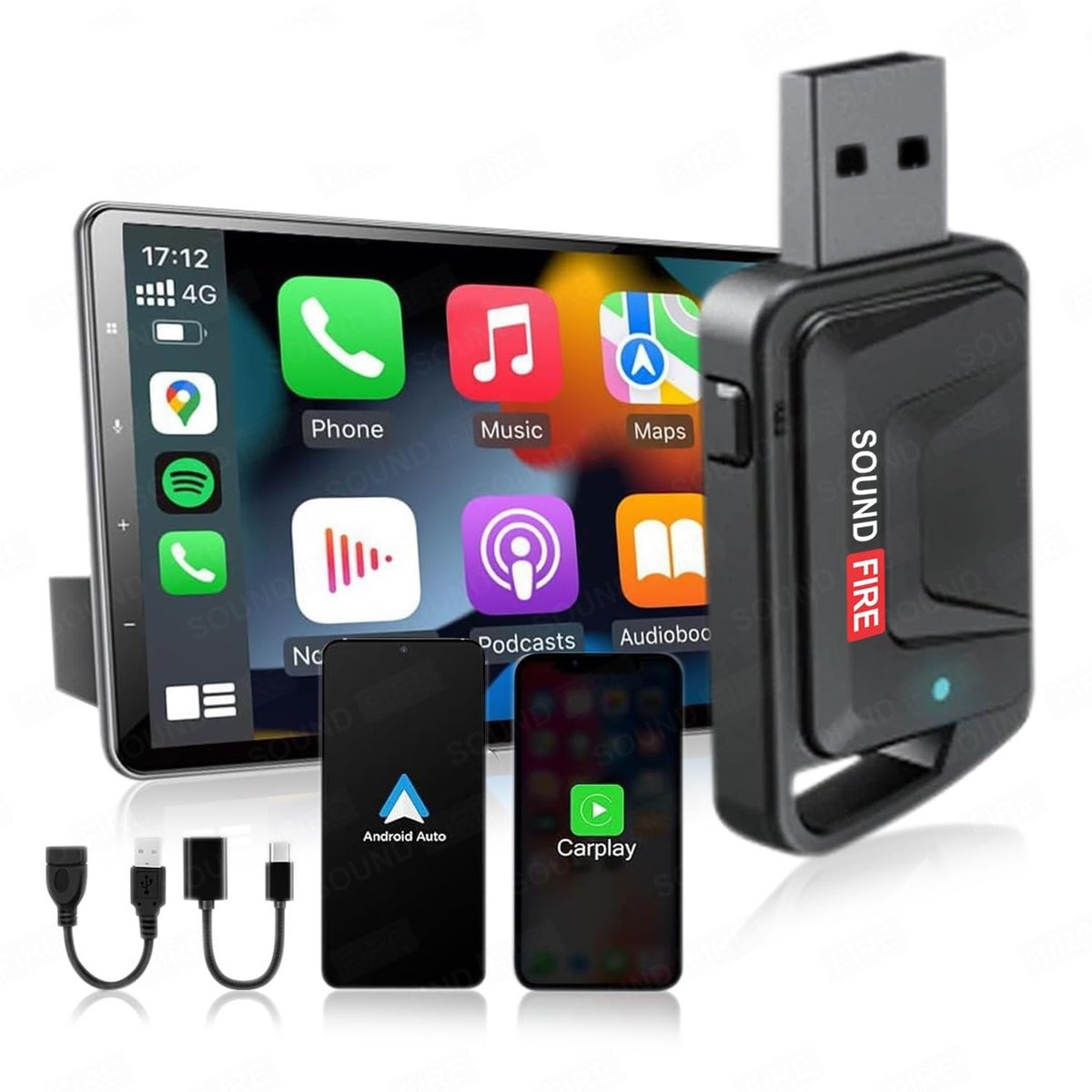 SOUND FIRE SF-CA03 Wired to Wireless Carplay & Android Auto USB Adaptor ...