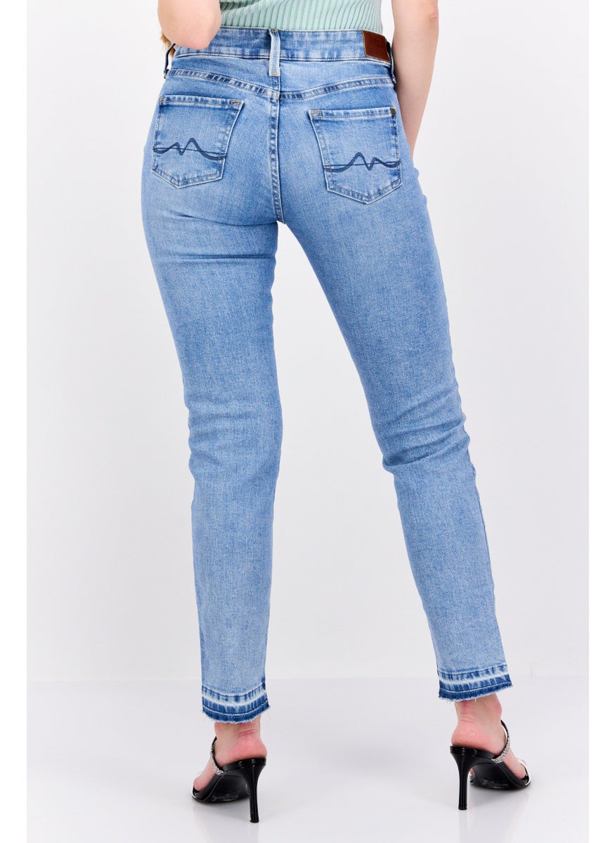 Pepe Jeans Women Regular Fit Washed Stretchable Jeans, Blue  - Image 2
