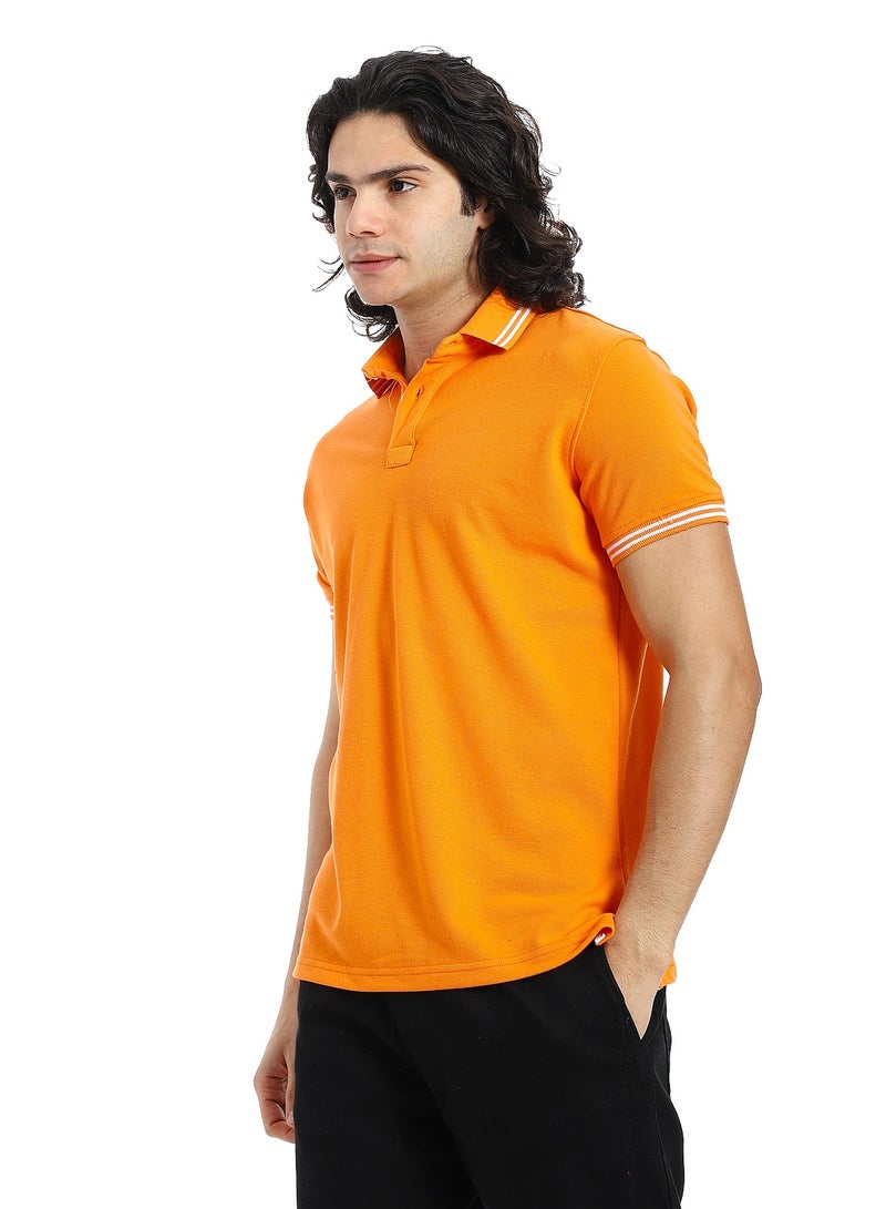 Andora Elite Stripe Pique Polo Shirt _ Orange - Image 2