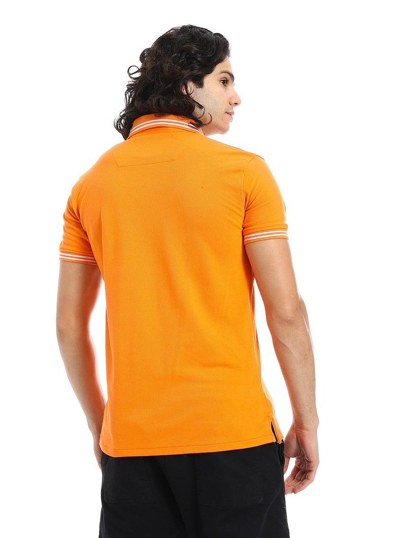 Andora Elite Stripe Pique Polo Shirt _ Orange - Image 3