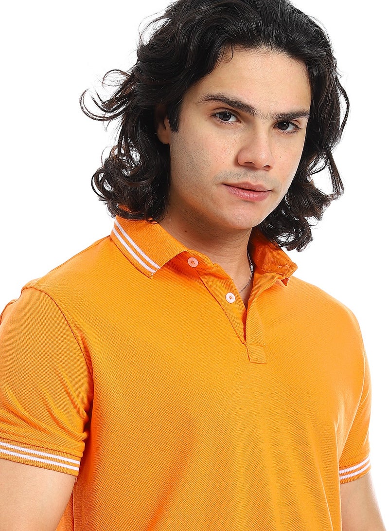 Andora Elite Stripe Pique Polo Shirt _ Orange - Image 4