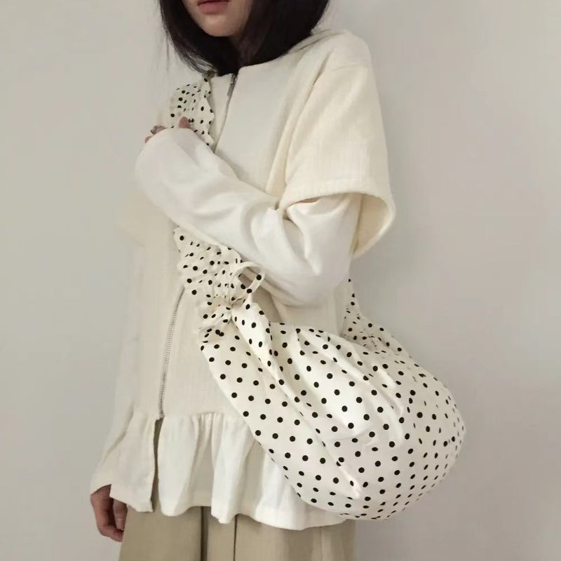 Korean Style Slouchy Pleated Polka Dot Crescent Saddle Bag 2025 New Crossbody Handbag for Women - Image 2
