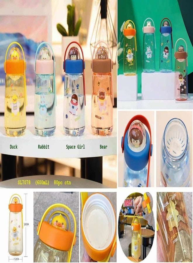 TEMSON Cute Water Bottle for Kids - BPA Free Water Bottle, Anti-Leak Non-Toxic Durable Water Bottle for Girls, Boys, Children, School Bottle for Kids - 600 ML(SL-7078) (Bear - Brown) - Image 2