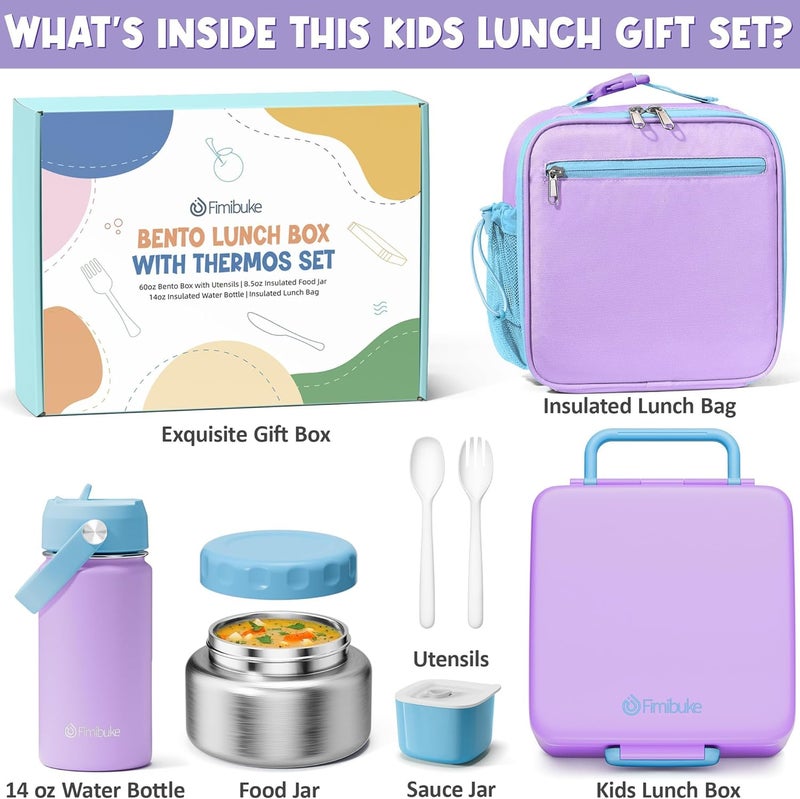 Fimibuke Kids Bento Lunch Box, Leakproof Toddler Bento Box with 8.5 OZ Insulated Food Jar, Lunch Bag, Kids Water Bottle, 3 or 4 Compartment Container for Back to School Toddler Girls Boys - Image 2