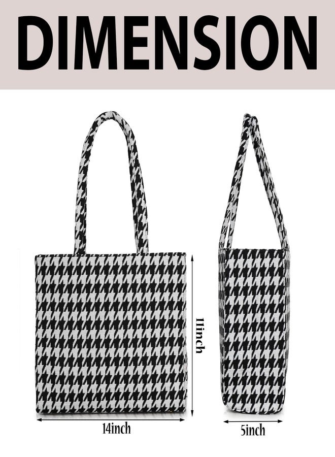 creeper Houndstooth Tote Bag for Women, Black & White Pattern, Large Capacity Multi-Pocket Shoulder Handbag with Carry Handles, Open Compartment Design - Image 4