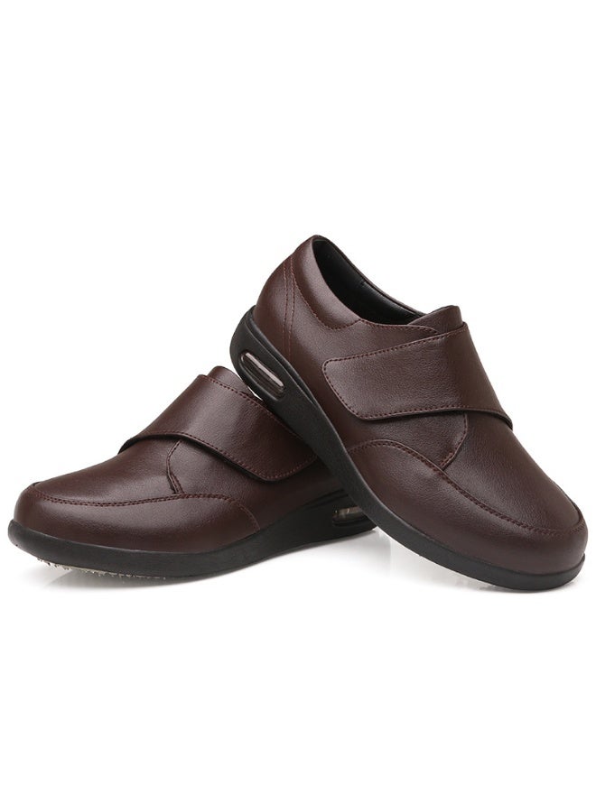 New Men's Leather Shoes with Microfiber Lining for Doctors and Nurses, Casual Warm Leather Shoes with Air Cushion and Velcro Closure - Image 2