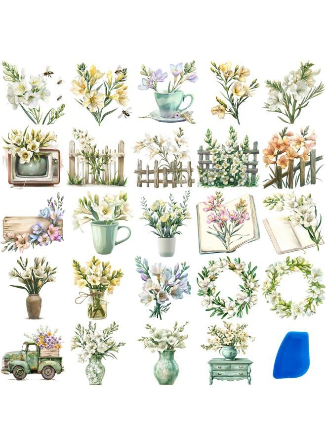 ZMRU 24 Sheets Vintage Rub On Transfers for Crafts, Cold IOD Transfers Stickers for Wood，Furniture Decals, Glass, Porcelain, Leather, Canvas, Fabric Projects,3 * 3inch(Lily Magnolia) - Image 1