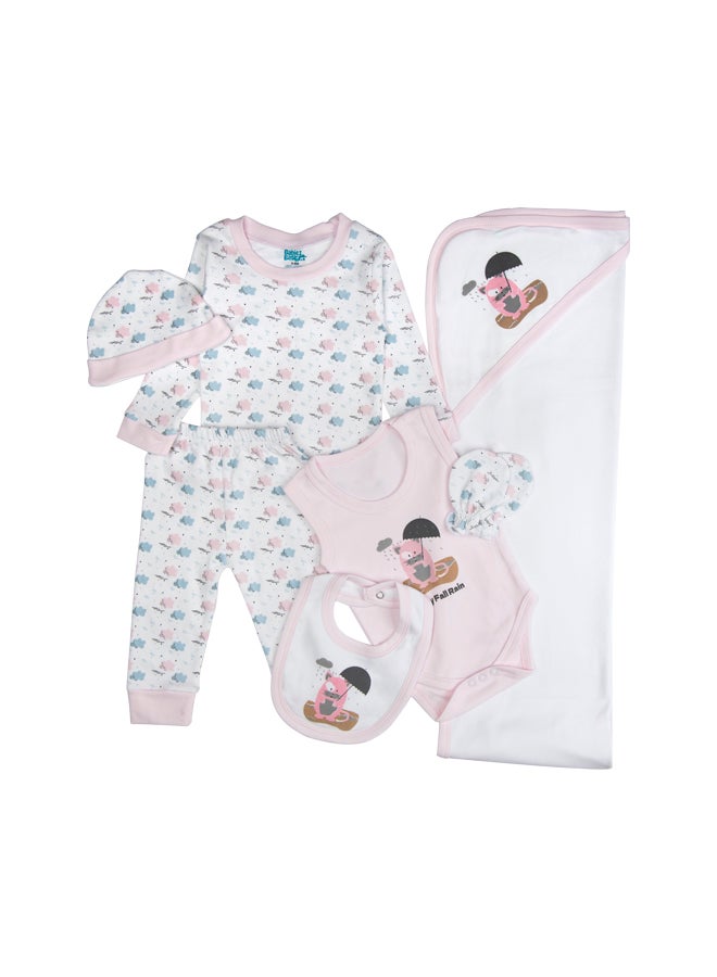 Babies Basic 7 Piece Unisex 100% Cotton Gift Set Include Bib, Blanket, Mitten, Cap, Romper, Top And Bottom Set, Pink  - Image 4