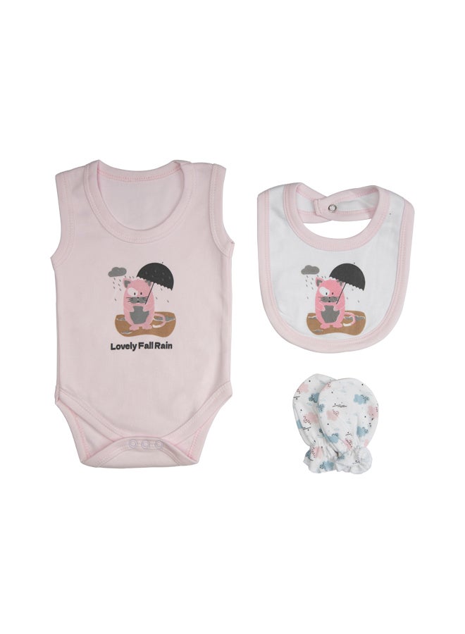 Babies Basic 7 Piece Unisex 100% Cotton Gift Set Include Bib, Blanket, Mitten, Cap, Romper, Top And Bottom Set, Pink  - Image 5