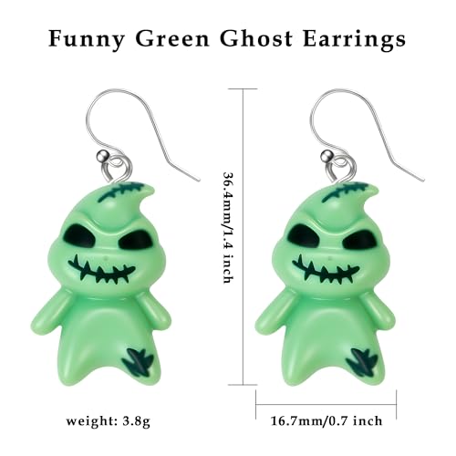 DAYANEY Christmas Earrings for Women as Nightmare Movie Before Chrsitmas Gifts, Green Ghostface Earrings for Girls Cute Boogcy Costume Xmas Stocking Stuffers Cute Holiday Jewelry - Image 3