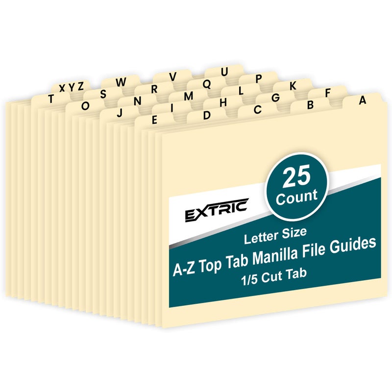 Alphabetical File Organizer File Cabinet Dividers Letter Size 25 Heavyweight Manila Guides AZ Dividers with Tabs 15 Cut Tab Positions Filing Cabinet and Desk Organizer