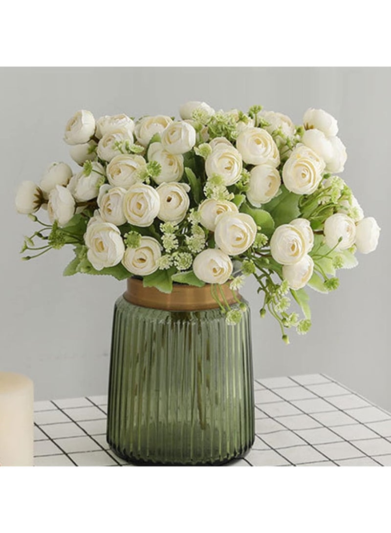Huitich Enchanting Cluster: Artificial Silk Mini Peony Flowers Bouquet White  - Image 3
