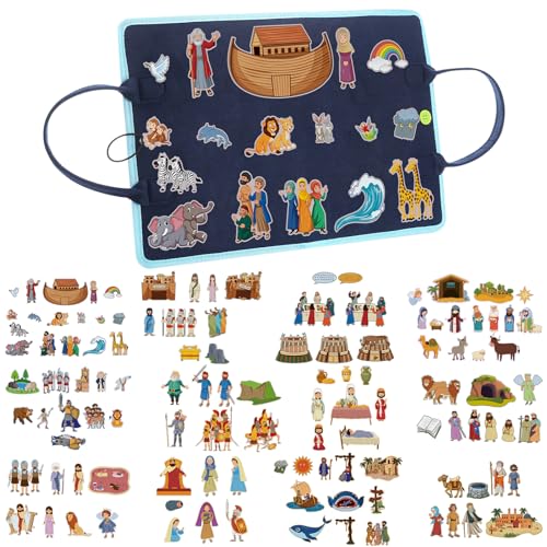 SmoothNovelty 12 Pack Flannel Felt Board Stories Set with a Foldable Board for Preschool Activities Boys GirlsBible - Image 1
