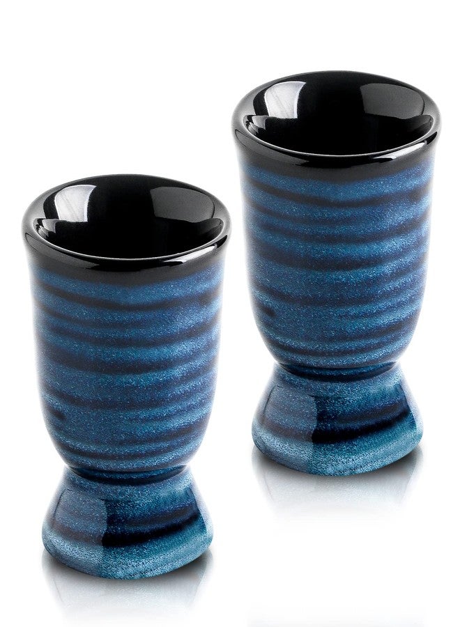 Hasense Ceramic Eggs Cups for Soft Boiled Eggs, Porcelain Egg Stand Holders for Hard Boiled Eggs for Breakfast Kitchen Decorative, Set of 2, Blue - Image 1