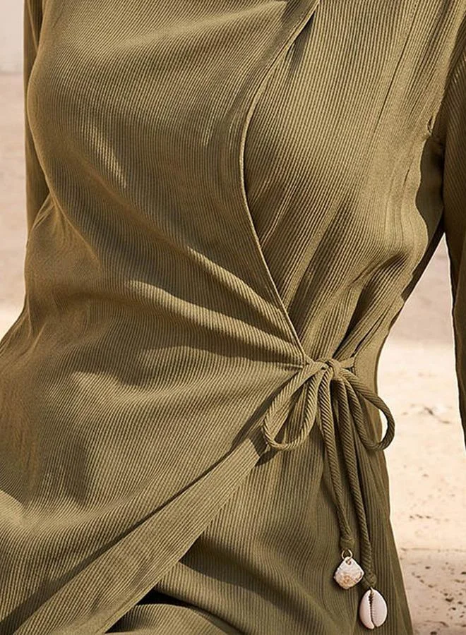 Iconic BEIGE Iconic Wrap Top with Tie-Up Detail for Women | Best Price UAE