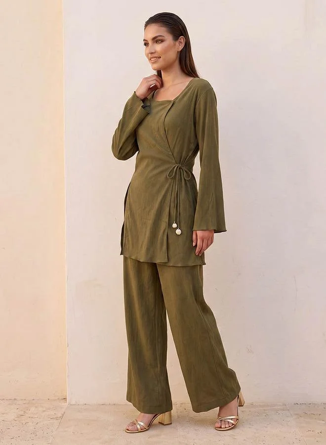 Iconic BEIGE Iconic Wrap Top with Tie-Up Detail for Women | Best Price UAE
