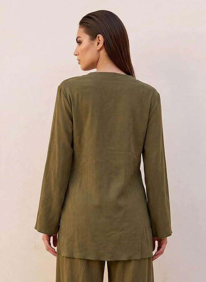 Iconic BEIGE Iconic Wrap Top with Tie-Up Detail for Women | Best Price UAE