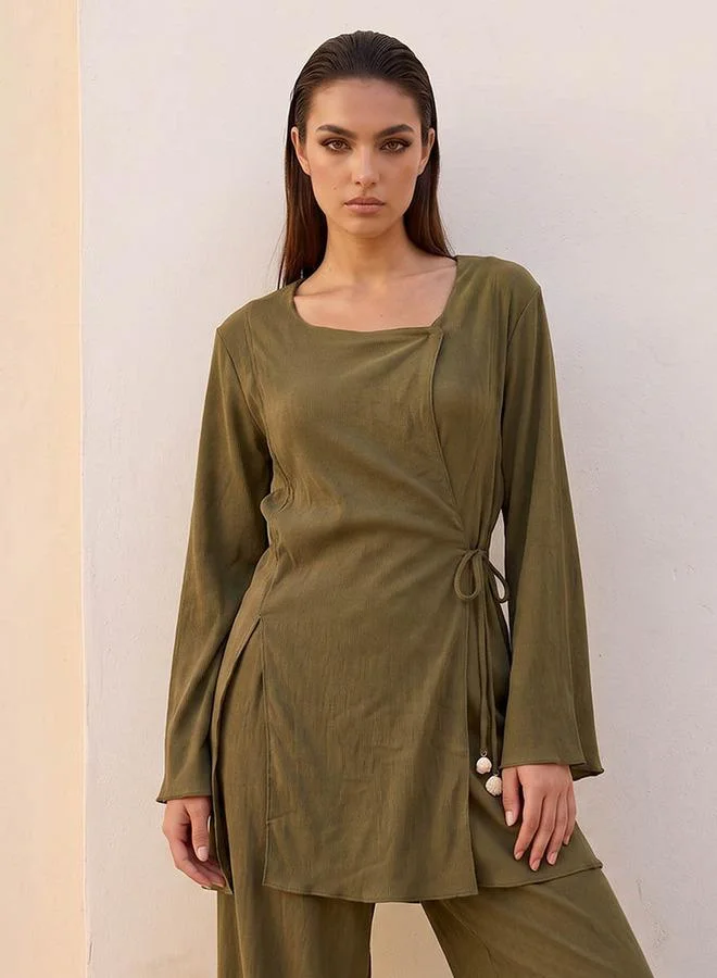 Iconic BEIGE Iconic Wrap Top with Tie-Up Detail for Women | Best Price UAE