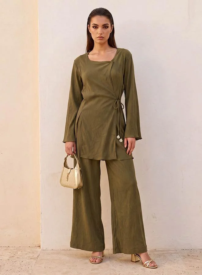 Iconic BEIGE Iconic Wrap Top with Tie-Up Detail for Women | Best Price UAE
