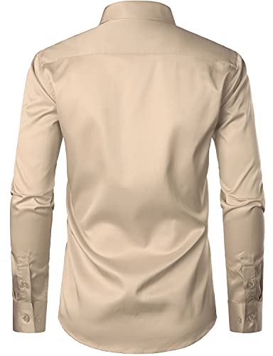 ZEROYAA Men's Urban Stylish Casual Business Slim Fit Long Sleeve Button Up Dress Shirt with Pocket ZLCL29 Khaki Large - Image 3