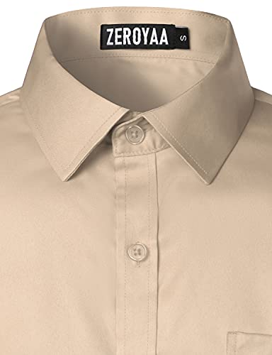 ZEROYAA Men's Urban Stylish Casual Business Slim Fit Long Sleeve Button Up Dress Shirt with Pocket ZLCL29 Khaki Large - Image 5