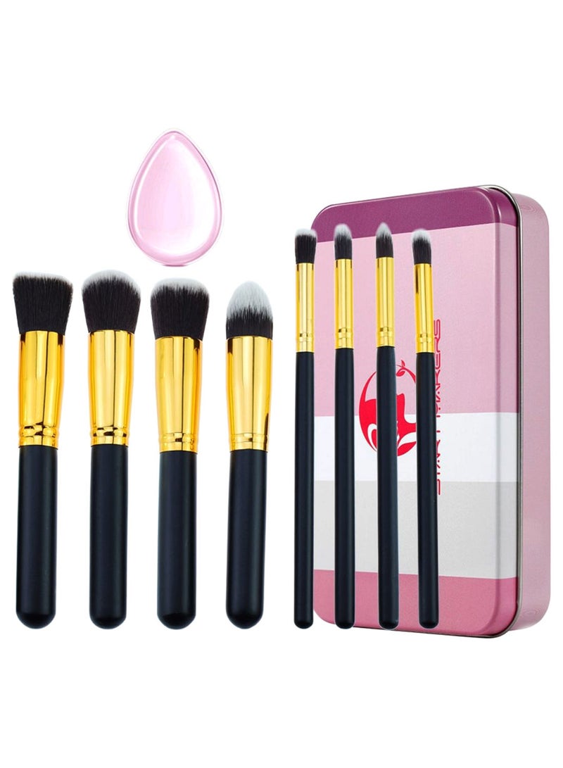 NIBEMINENT 8-Piece Makeup Brush Set With Box And Puff Multicolour - Image 1