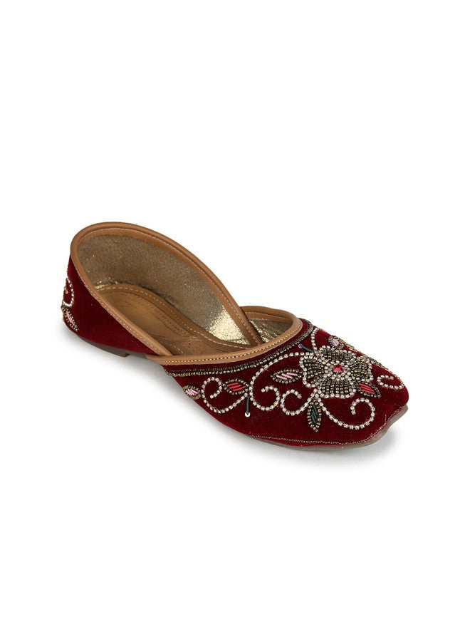 She Zone Maroon Embellished Square Toe Mojaris for Women - Image 2