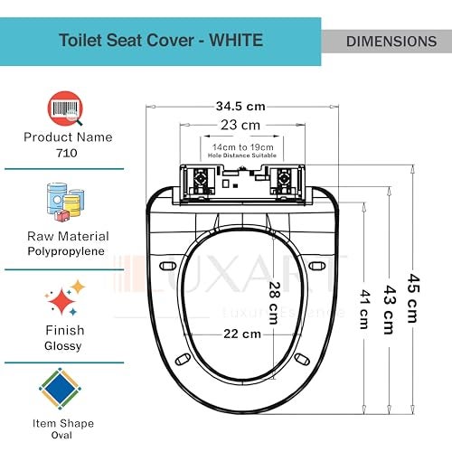 LUXART Toilet Seat Cover 43L x 34.5W CM |Western Commode Oval Seat Cover| Soft Close Technology Heavy Quality Commode Lid With Installation Kit | Stylish PP Toilet Cover For Bathroom, Commercial Use - Image 3