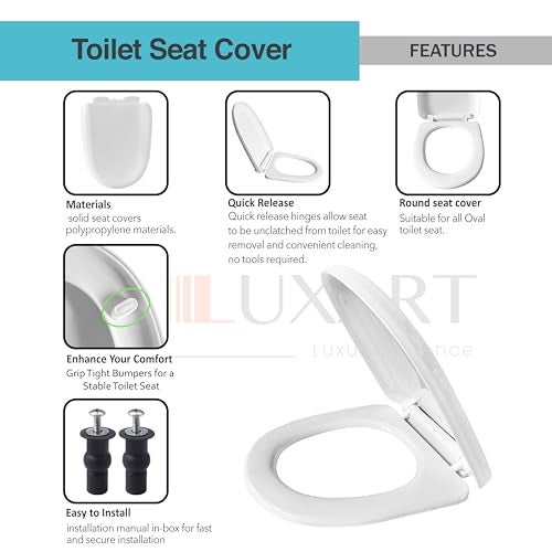 LUXART Toilet Seat Cover 43L x 34.5W CM |Western Commode Oval Seat Cover| Soft Close Technology Heavy Quality Commode Lid With Installation Kit | Stylish PP Toilet Cover For Bathroom, Commercial Use - Image 4