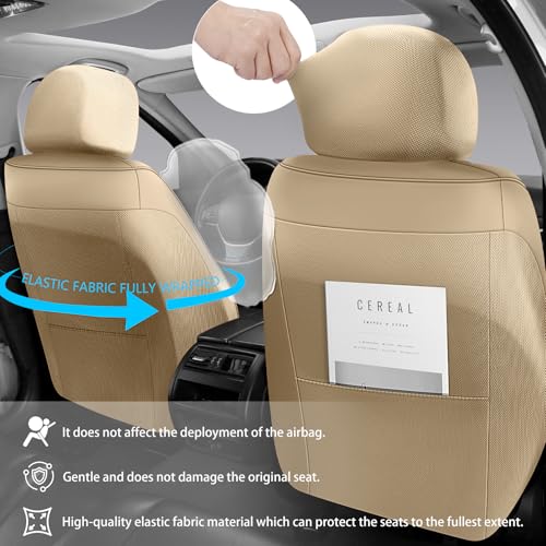 NS YOLO Universal Fit Full Coverage Leather Car Seat Covers for Cars,SUVs and Pick-up Trucks, Car Seat Protector,Automotive Seat Covers Full Set,Car Seat Cushion,Beige Seat Cover for 5 Seats - Image 4
