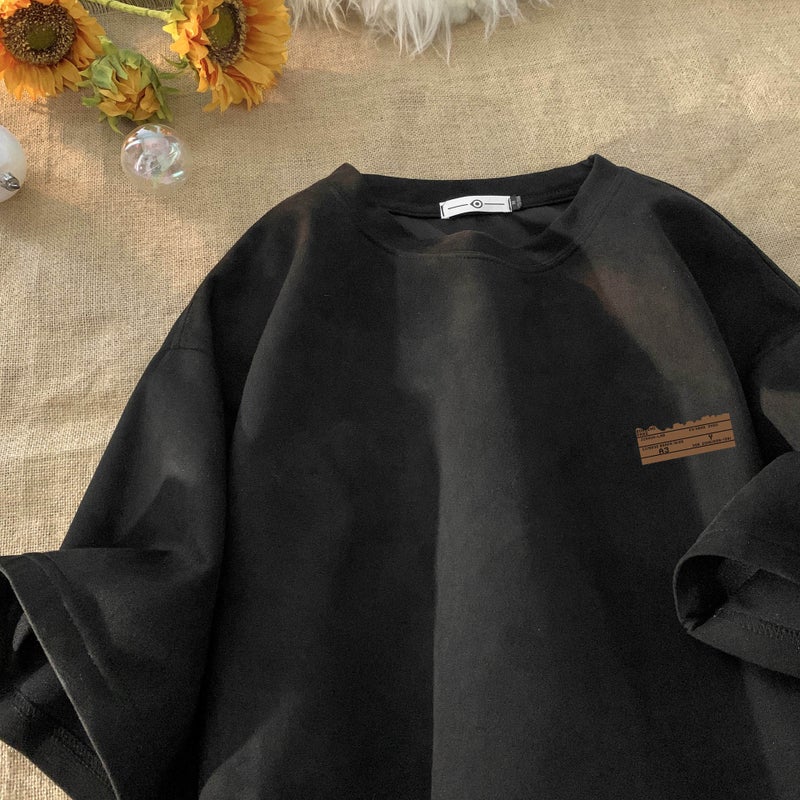 Brown suede heavy small neckline short sleeve T-shirt male summer beauty retro tide brand trend oversize Army Green - Image 2