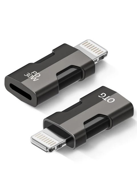 2 Pack USB C Lightning Adapter with 30W PD Support Fast Charging Data and Audio Adapter Transfer Male to Lightning Female Headphones Converter Fit for iPhone for iPad Fast Charging and Audio