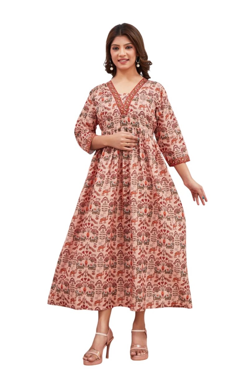 ASSUME FAB Women Viscose Rayon Maternity Kurti for Feeding Zippers Peach(Large - Image 1