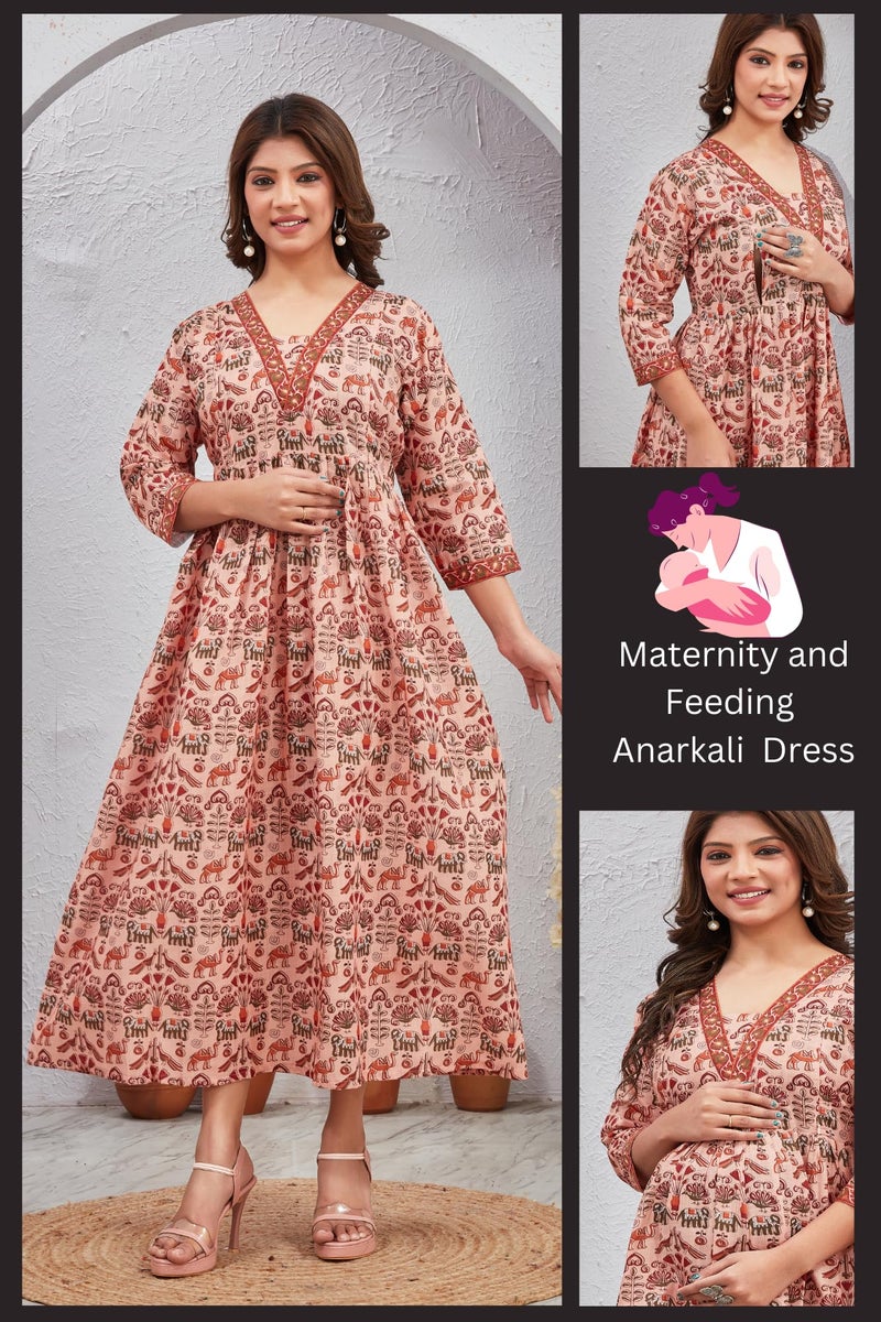 ASSUME FAB Women Viscose Rayon Maternity Kurti for Feeding Zippers Peach(Large - Image 2