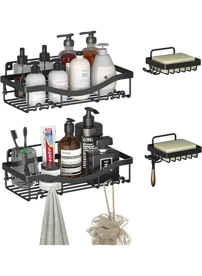 Raxoom Shower Caddy | Wall Mounted & No Drilling Bathroom Shelves with Adhesive Hook for Hanging Shower Organizer | Rustproof Hard Iron Soap Holder for Kitchen,Dorm & Bathroom Storage,4pack(Black) - Image 1