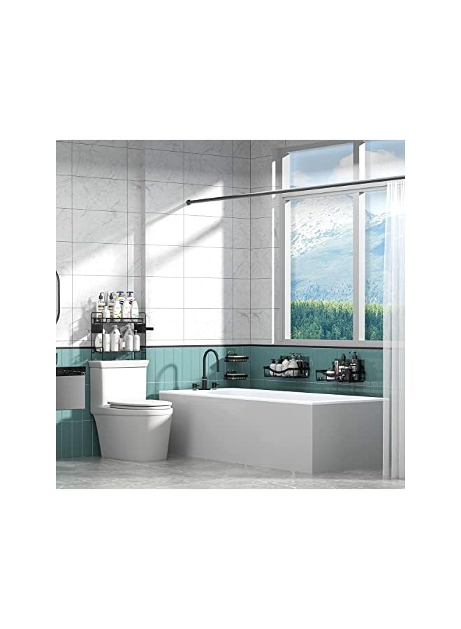 Raxoom Shower Caddy | Wall Mounted & No Drilling Bathroom Shelves with Adhesive Hook for Hanging Shower Organizer | Rustproof Hard Iron Soap Holder for Kitchen,Dorm & Bathroom Storage,4pack(Black) - Image 4