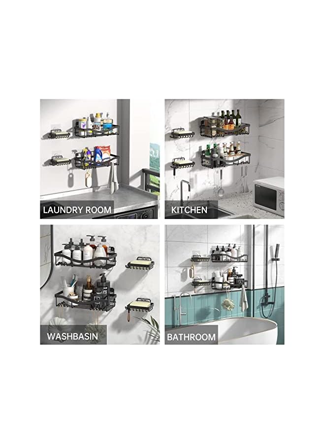 Raxoom Shower Caddy | Wall Mounted & No Drilling Bathroom Shelves with Adhesive Hook for Hanging Shower Organizer | Rustproof Hard Iron Soap Holder for Kitchen,Dorm & Bathroom Storage,4pack(Black) - Image 3