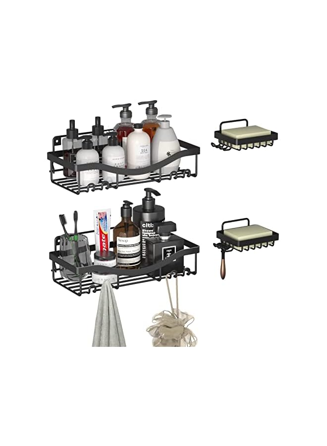 Raxoom Shower Caddy | Wall Mounted & No Drilling Bathroom Shelves with Adhesive Hook for Hanging Shower Organizer | Rustproof Hard Iron Soap Holder for Kitchen,Dorm & Bathroom Storage,4pack(Black) - Image 2