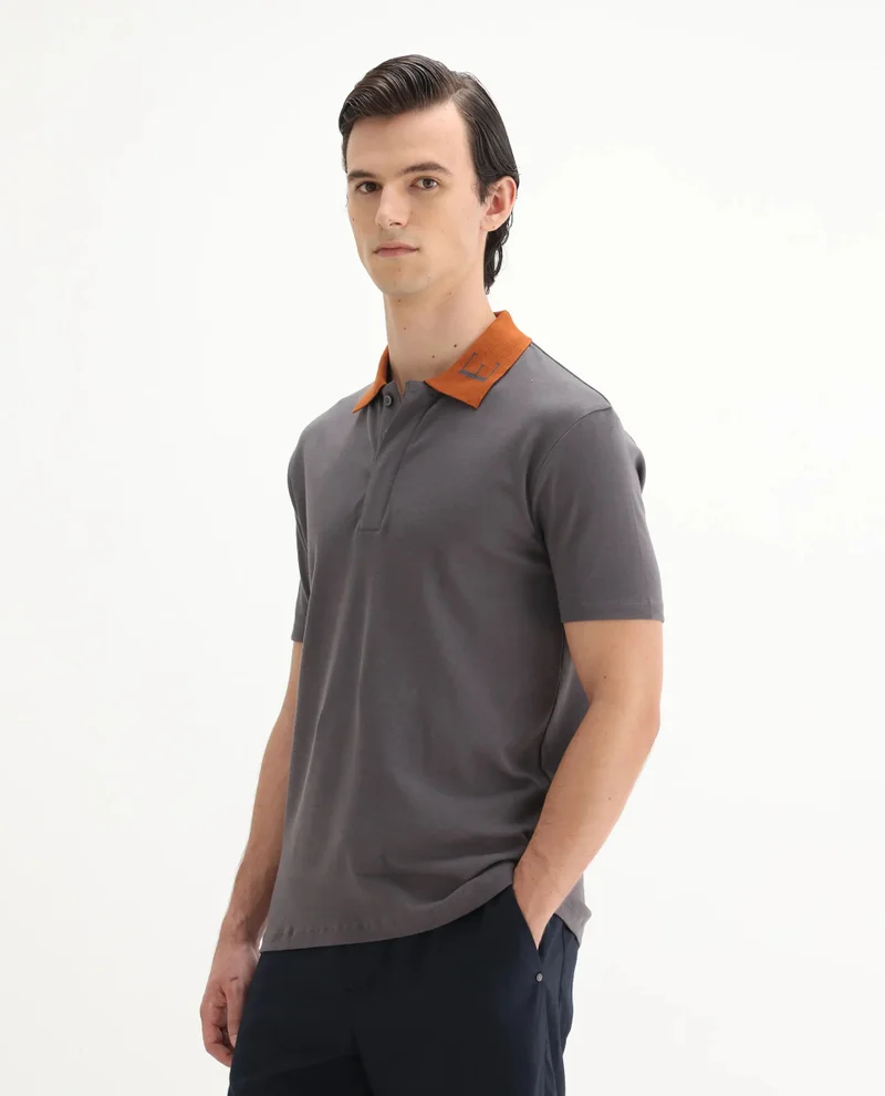 Rare Rabbit Men's Contrasting Embroidered Collar Solid Polo